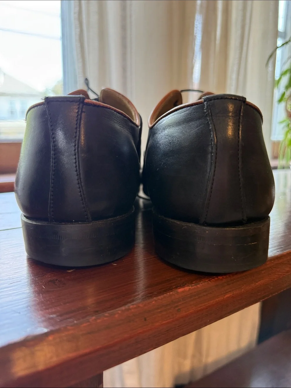 Crockett & Jones oxfords. Men's Black Leather Lace-Up Dress Shoes w/ Brown Trim - Picture 5 of 10